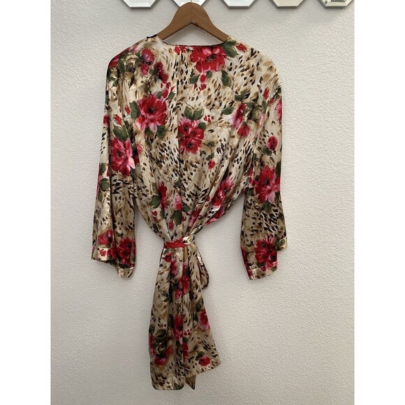 Vintage Secret Treasures Satin Robe 3XL Rose and Leopard Print Lace Trim - Picture 6 of 8